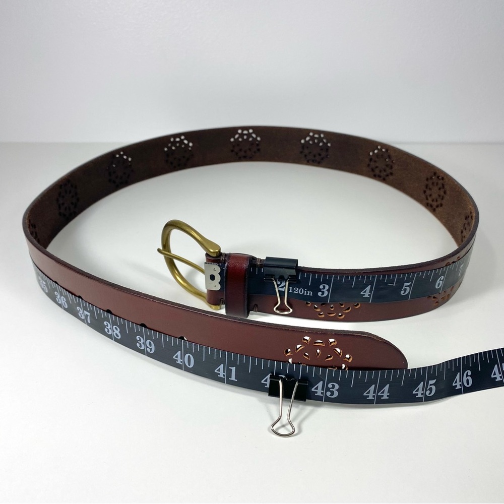 Lucky Brand Los Angeles Blossom Laser Cut Out Cognac Brown Casual Leather Belt L - Picture 8 of 14
